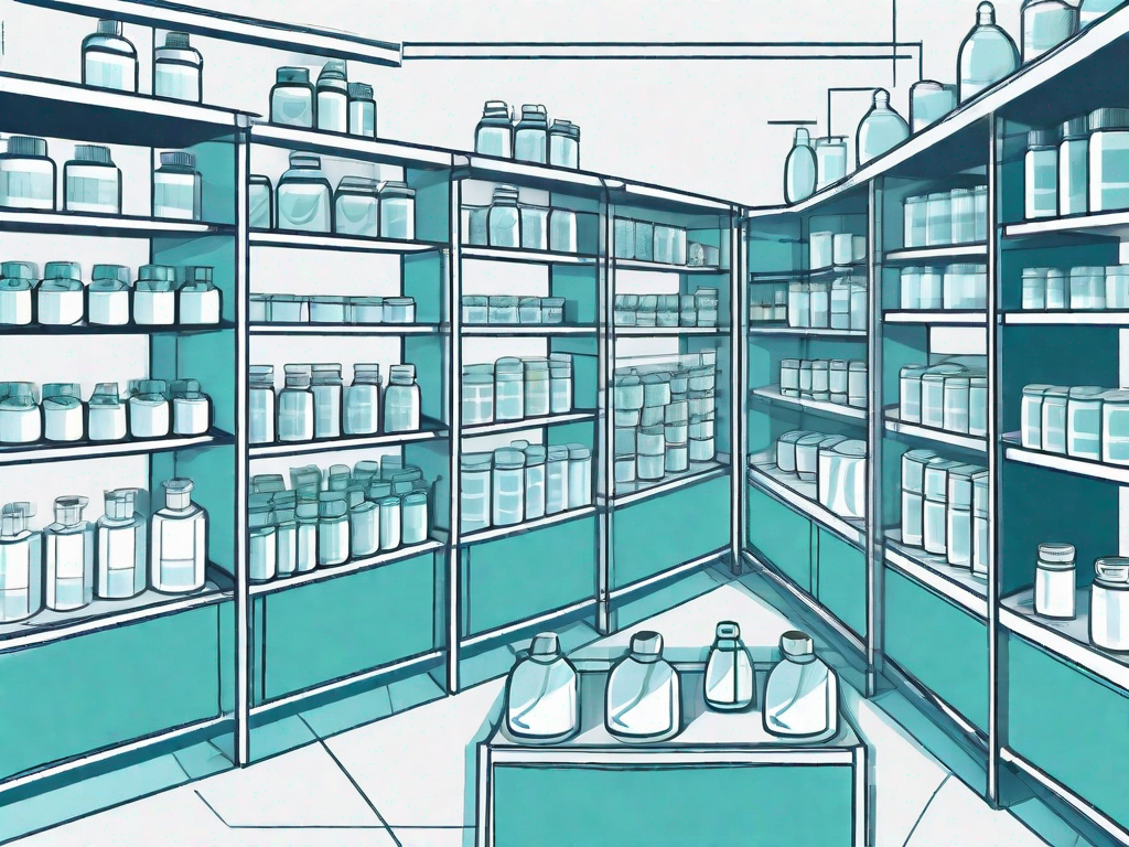 A variety of products strategically arranged on store shelves with a blueprint overlay showing future rearrangements