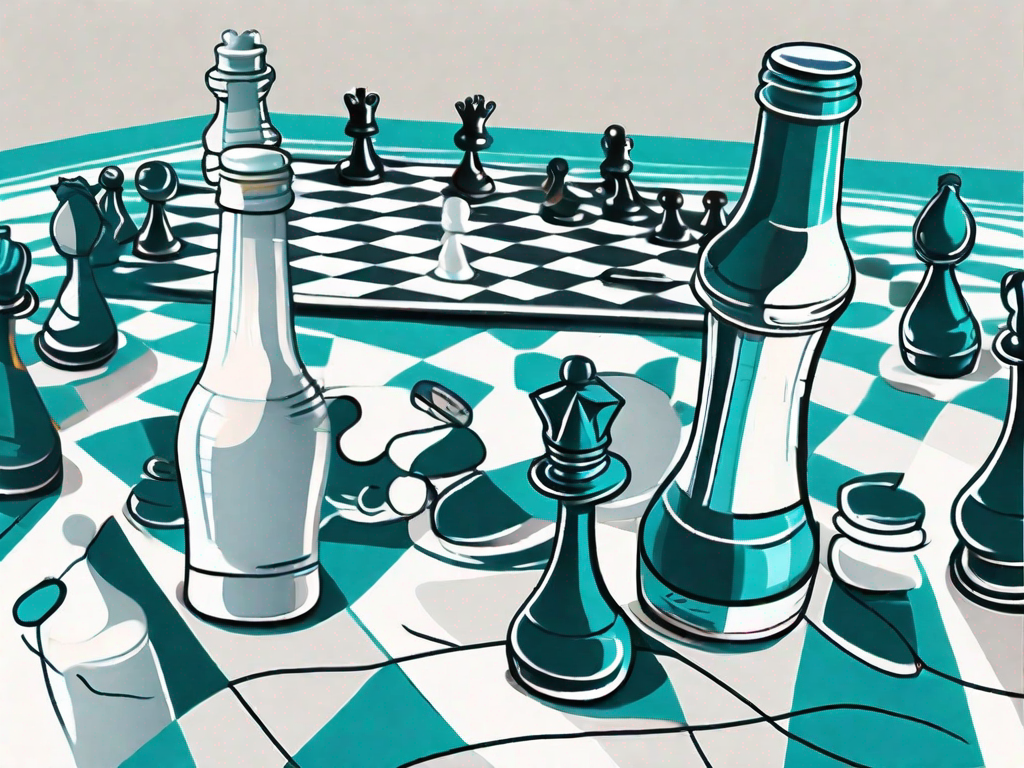 A product (such as a can of soda or a smartphone) placed strategically on a chessboard