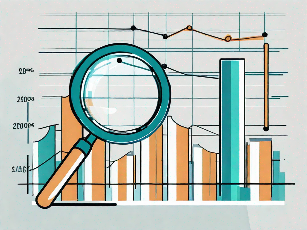 A magnifying glass hovering over a bar chart