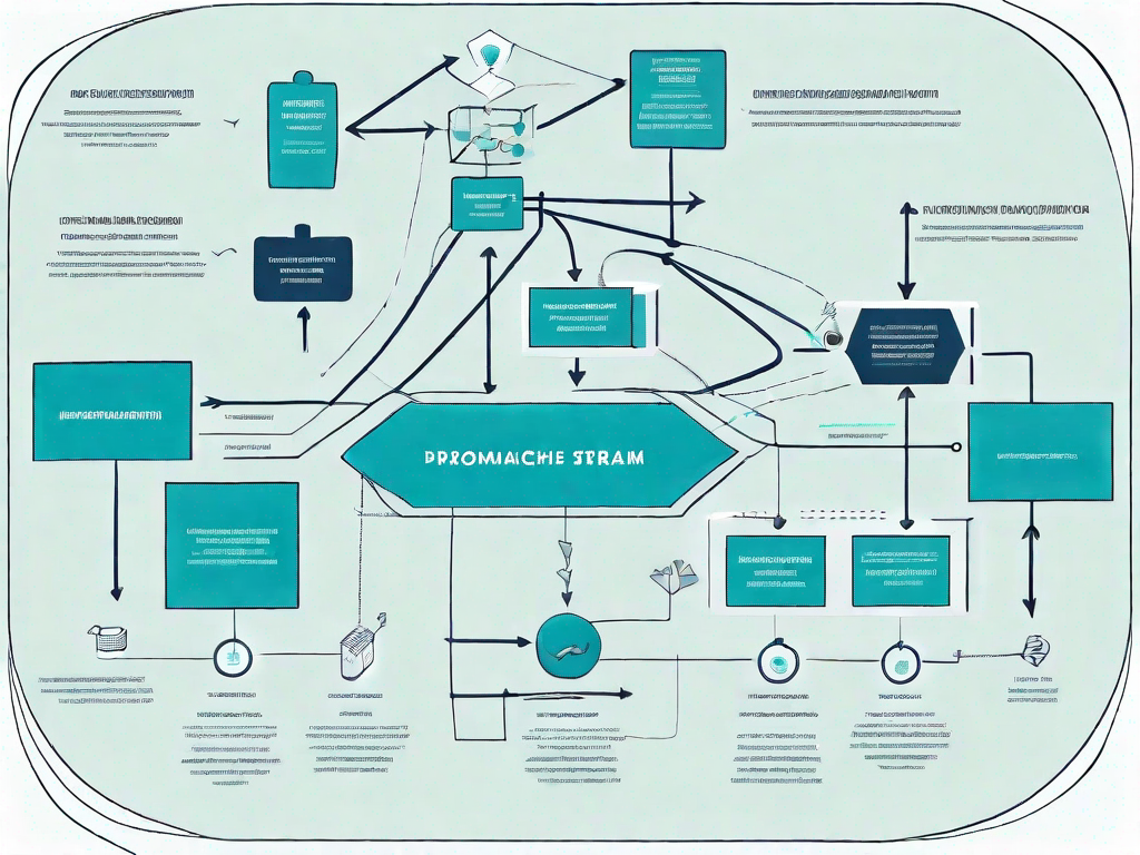 A flowchart with various interconnected elements symbolizing different stages of promotional planning