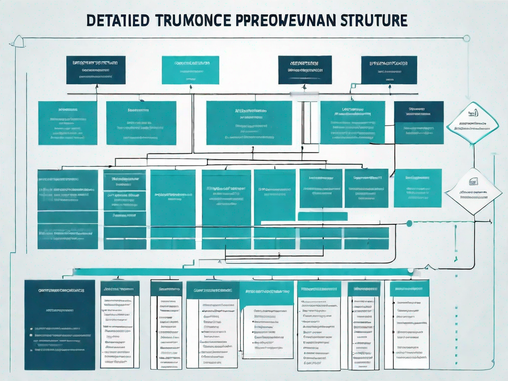 A detailed work breakdown structure chart with various elements such as budgeting