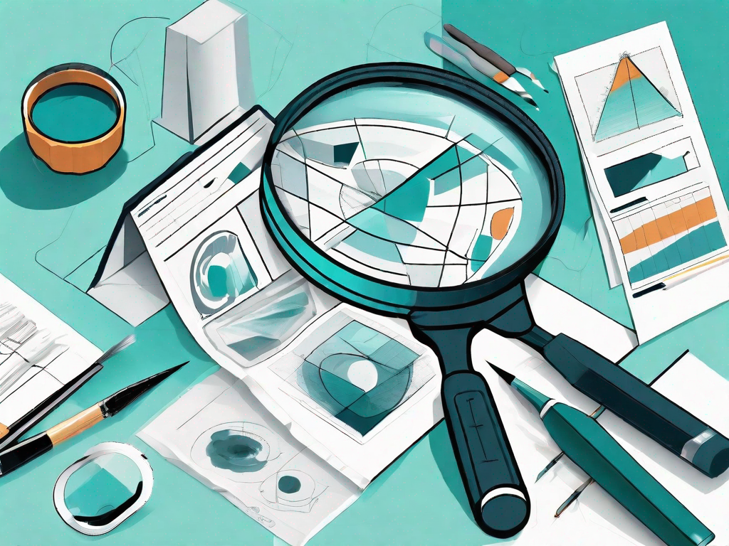 A magnifying glass focusing on a paper with four quadrants representing the swot (strengths