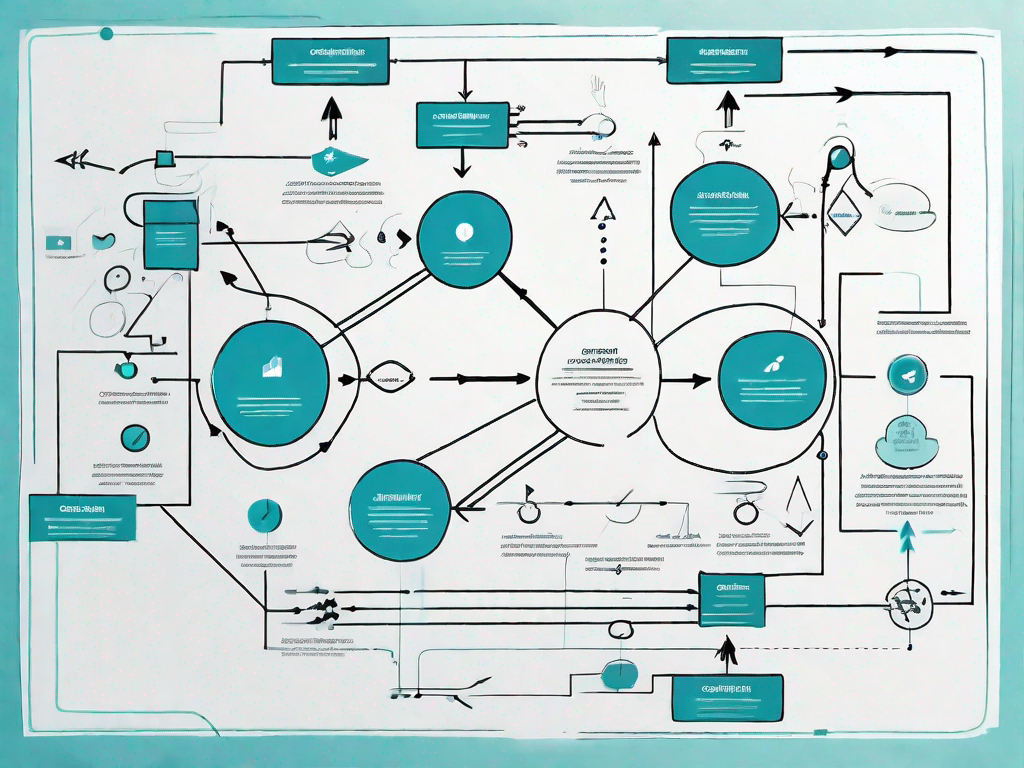 A data flow diagram with various symbols like arrows