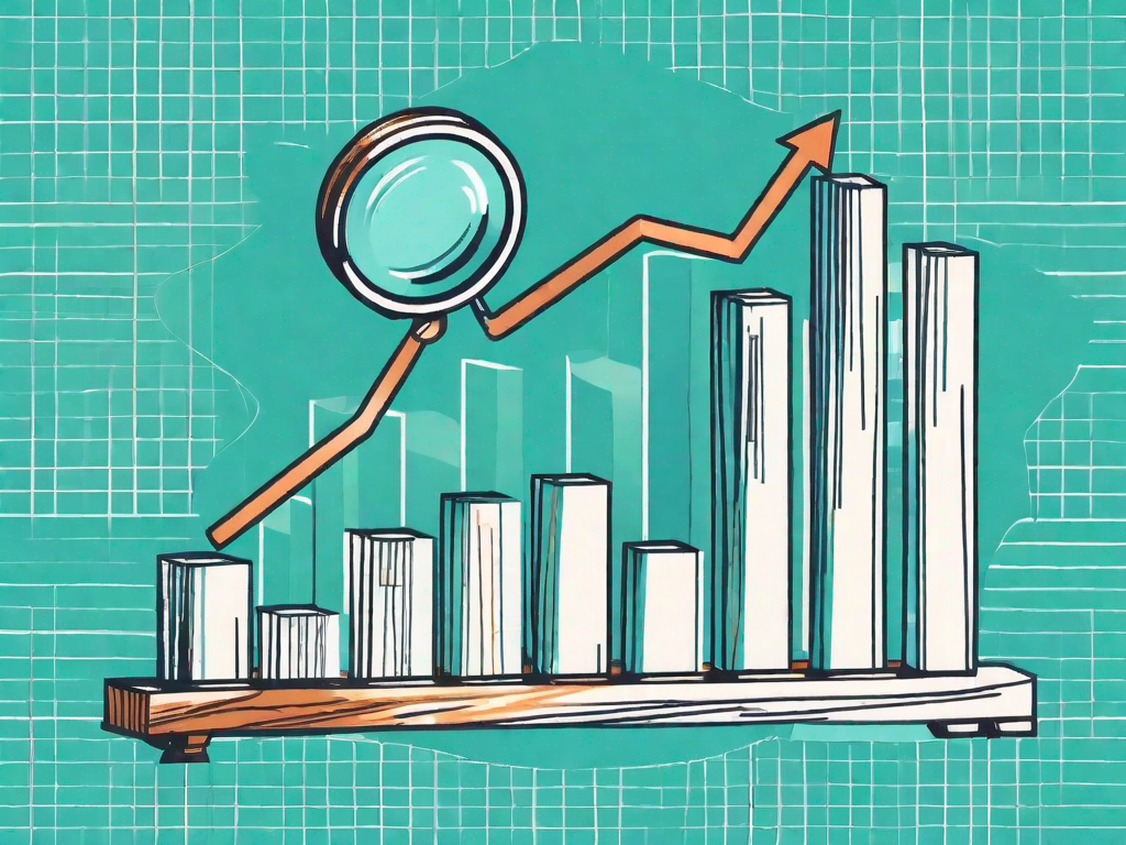 A magnifying glass hovering over a bar graph