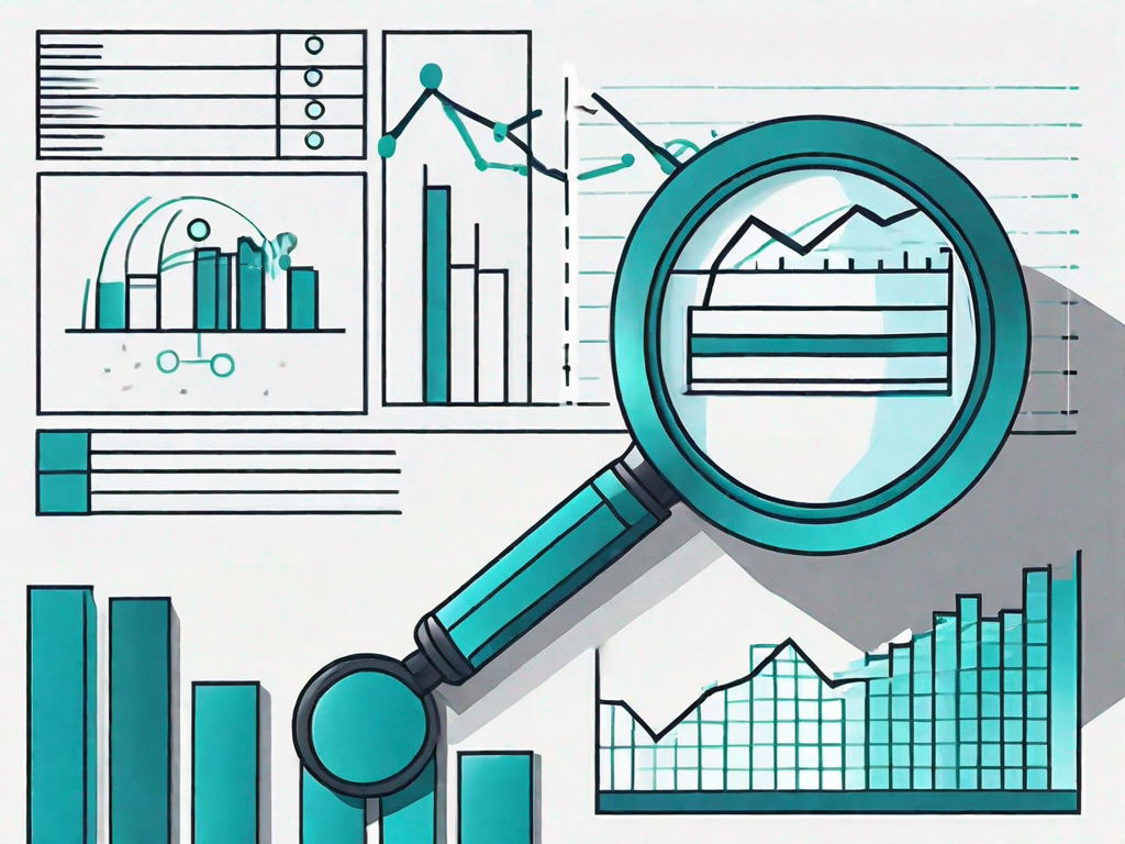 A magnifying glass focusing on a survey form and a bar graph