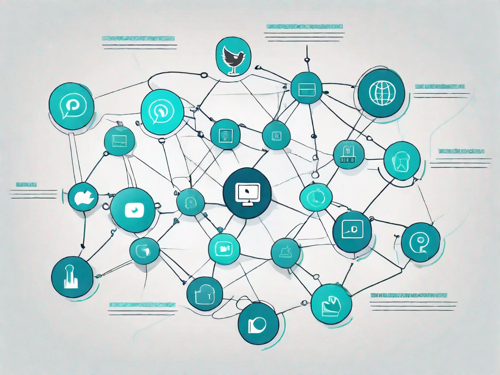 A use case diagram connected to various social media icons