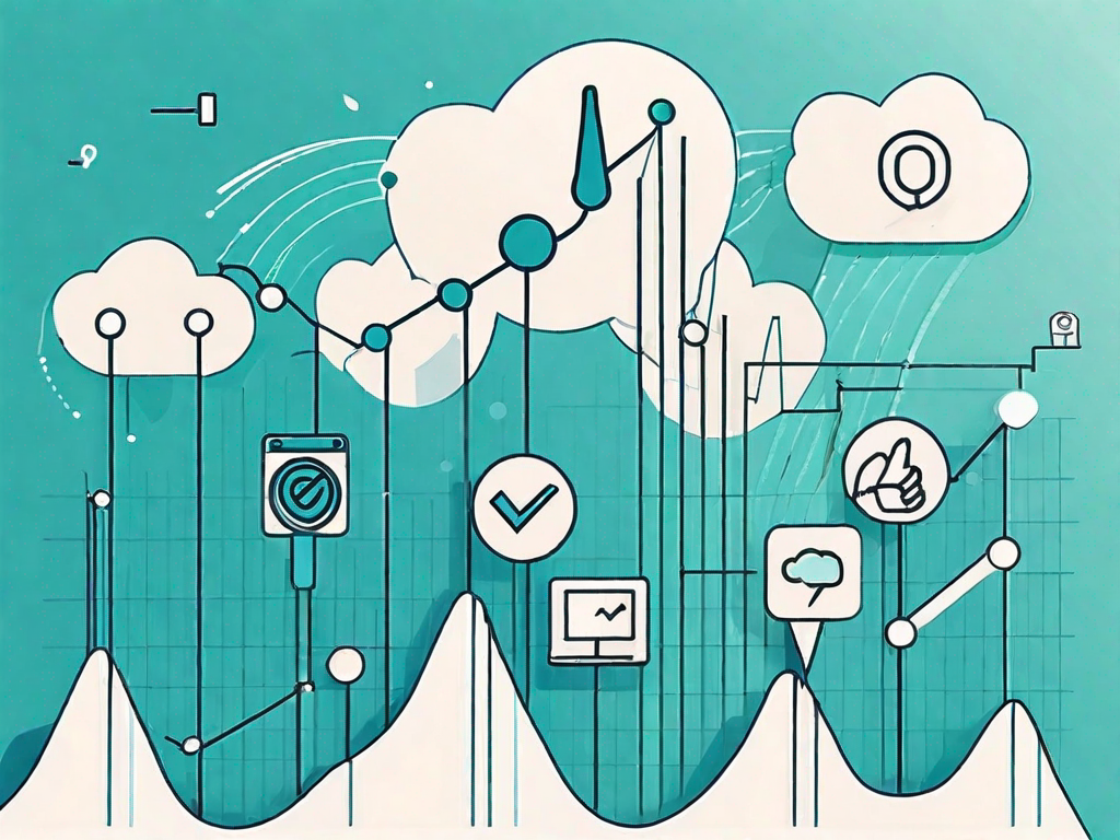 Various social media icons on a rising graph line