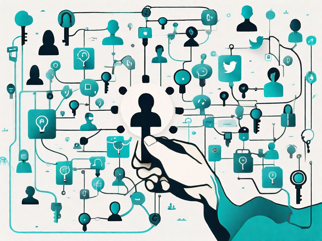 A key unlocking a symbolic map that is filled with various social media icons