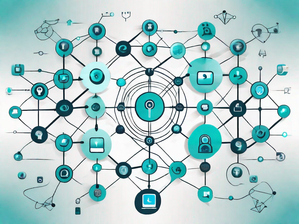 A symbolic critical path (represented by a series of interconnected nodes) navigating through various social media icons