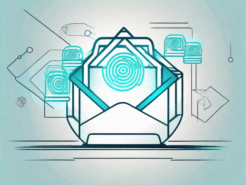 An email envelope symbol being analyzed by a futuristic