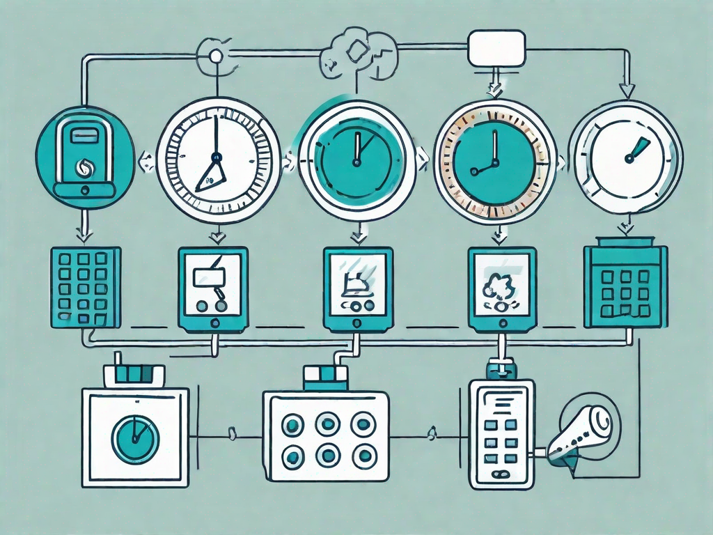 A telephone connected to a flowchart symbolizing different stages of value stream mapping