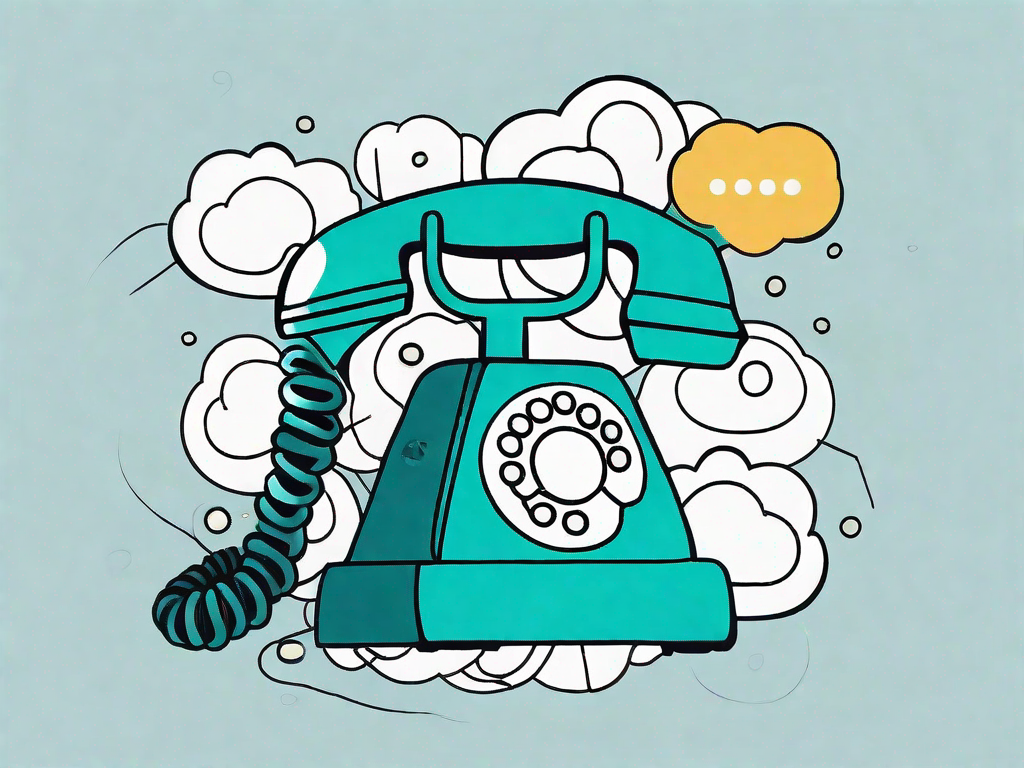 A telephone in the center surrounded by multiple colorful thought bubbles