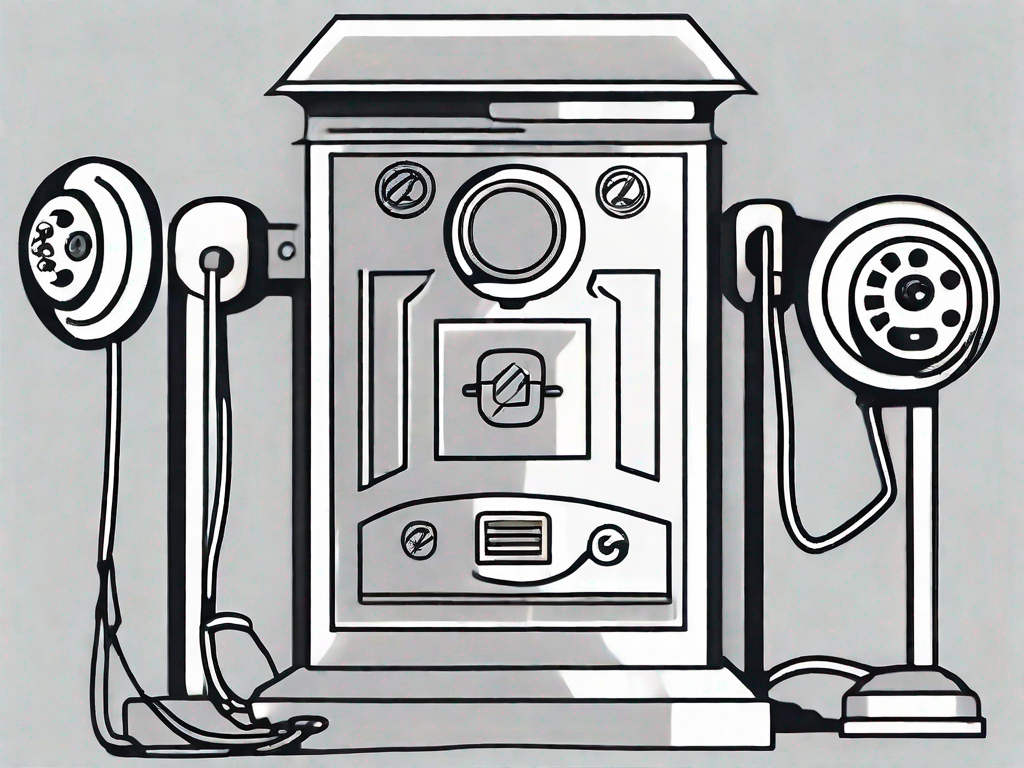 A telephone entwined with symbolic representations of porter's five forces - a shield (for competitive rivalry)