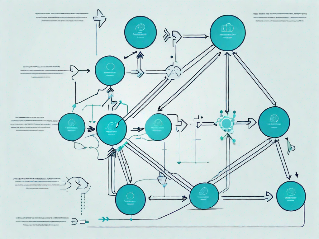 A data flow diagram with various interconnected nodes