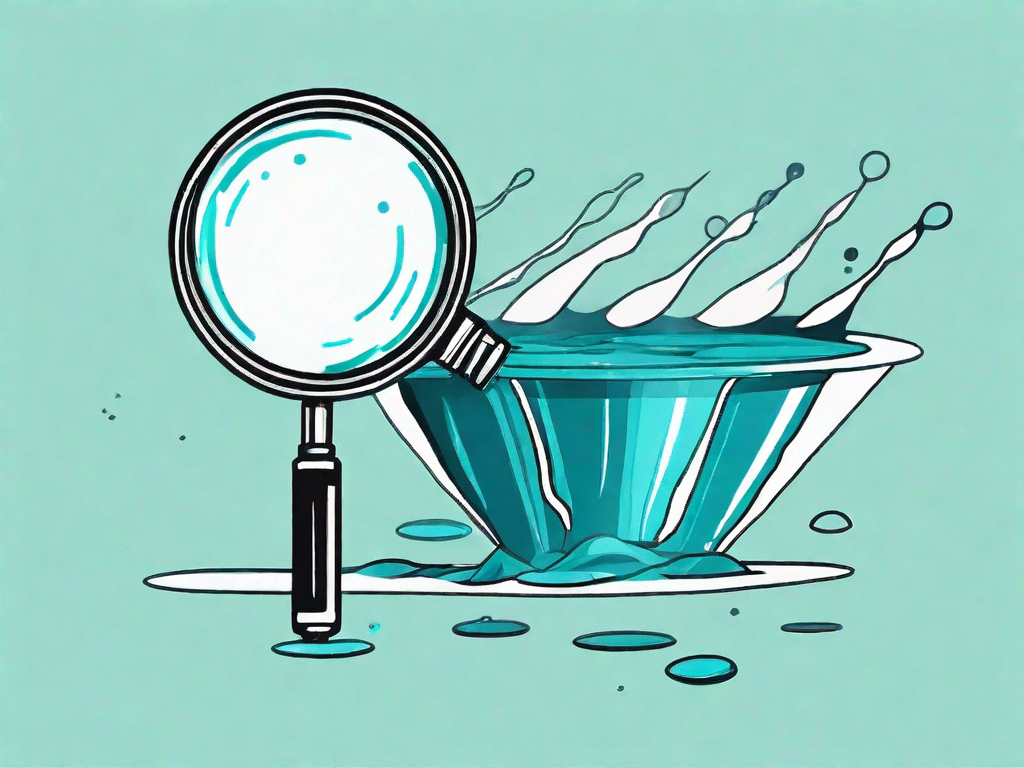 A magnifying glass focusing on a gap in a funnel where leads are leaking out