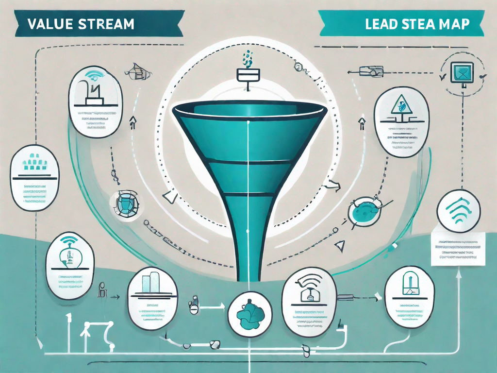 A value stream map flowing into a funnel