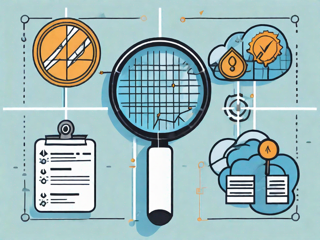 A magnifying glass hovering over a four-sectioned grid