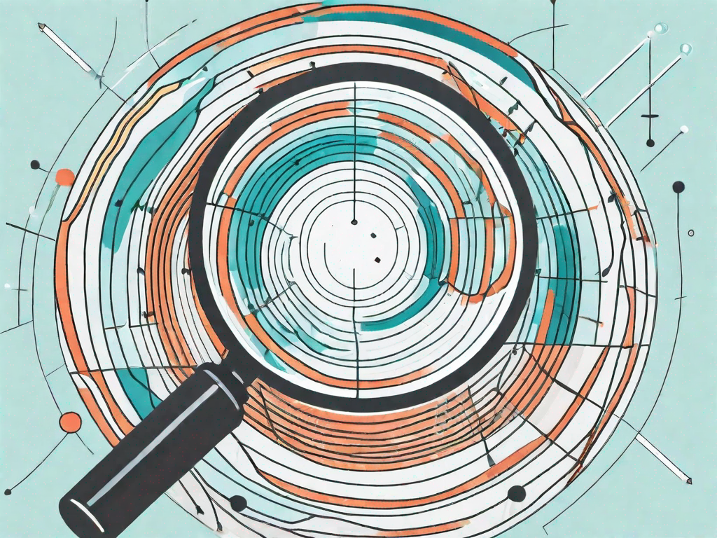 A magnifying glass focusing on a symbolic stakeholder chart