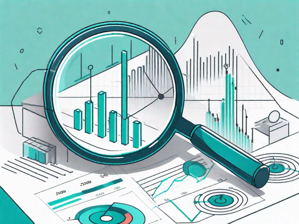 A magnifying glass focusing on a target with various performance metrics and a rising graph in the background