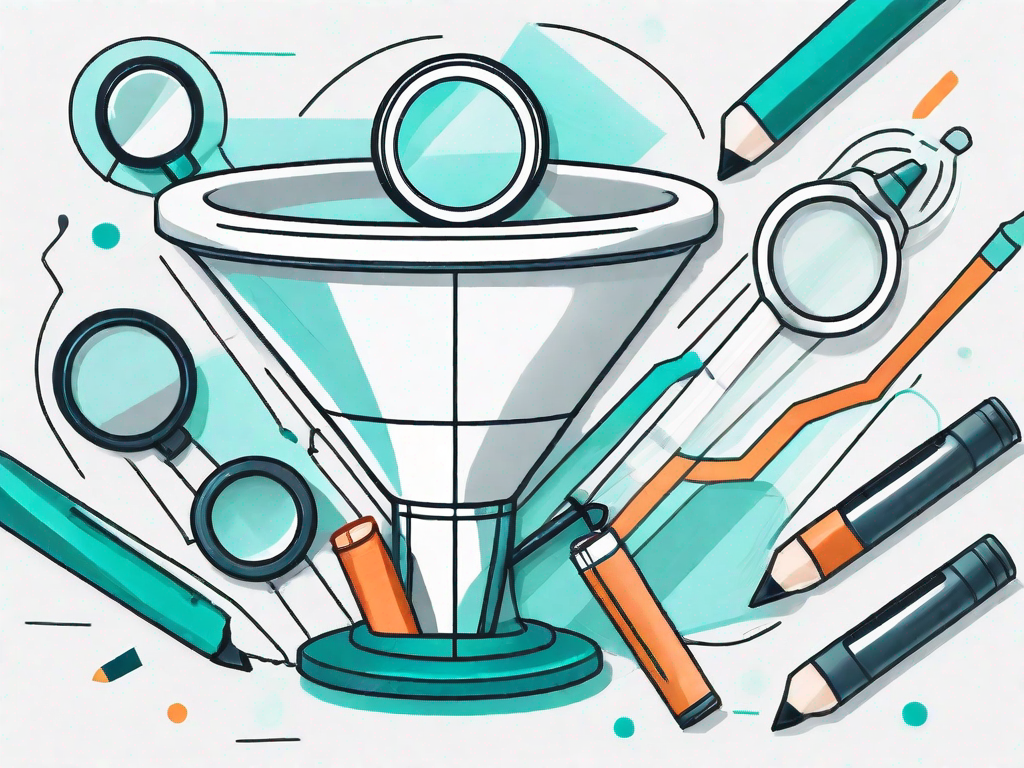 A funnel filled with different colored markers symbolizing leads