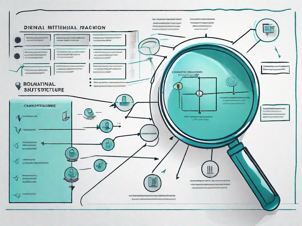 A work breakdown structure chart with various elements symbolizing lead qualification such as a magnifying glass