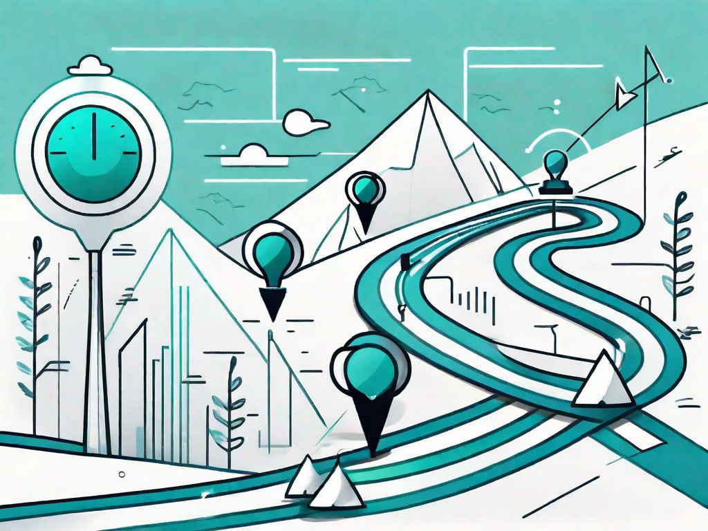 A roadmap with various icons representing different stages of a customer's journey