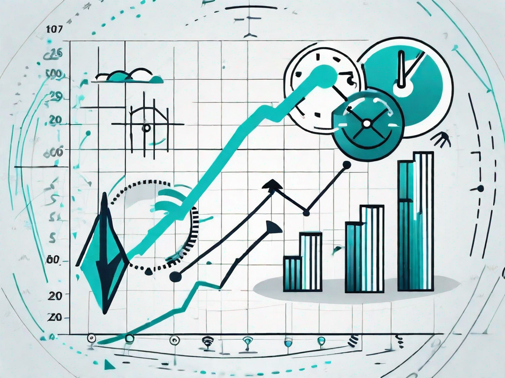 A sales chart or graph with arrows showing growth and improvement