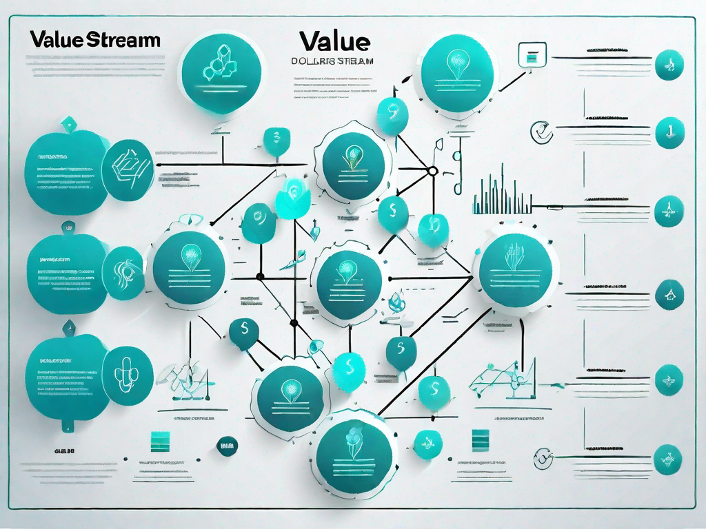 A sales presentation board with various interconnected flowchart symbols