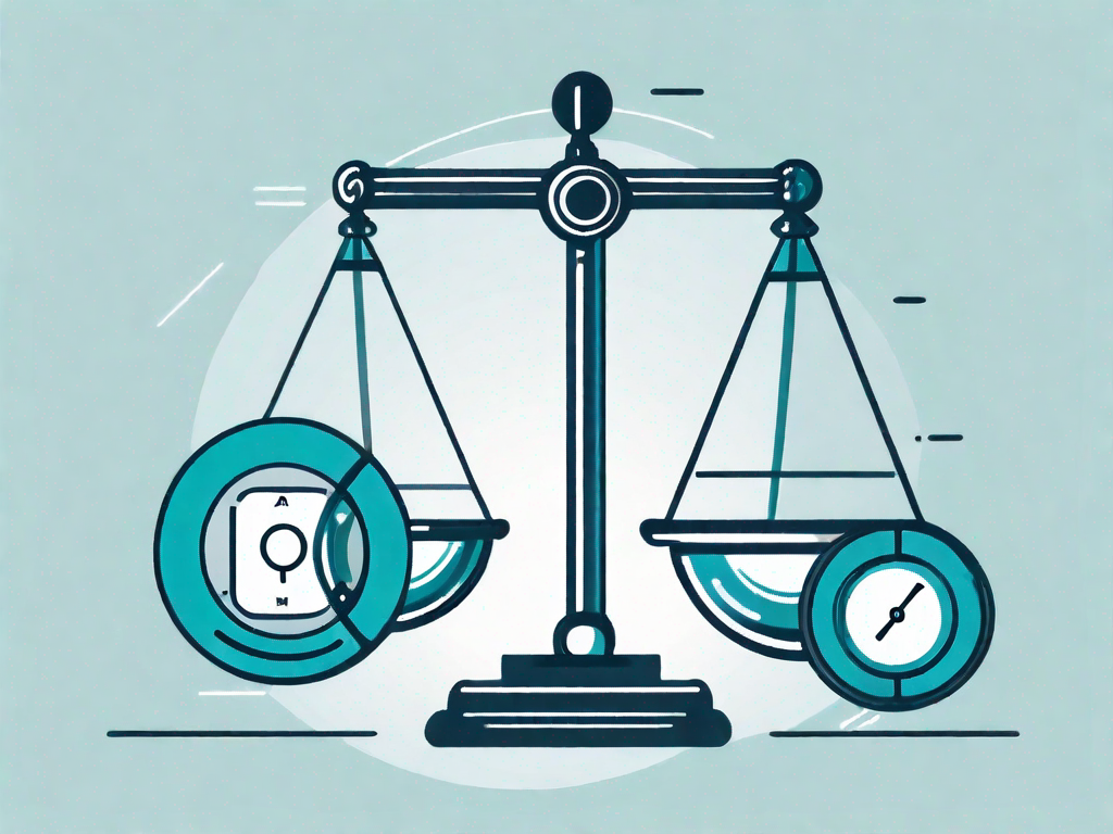 A balanced scale with the swot elements (strengths