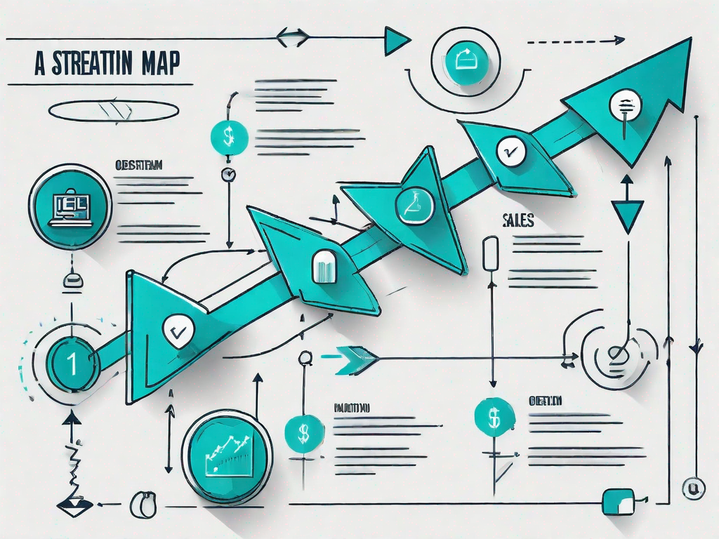 A value stream map with various icons representing common objections in the sales process