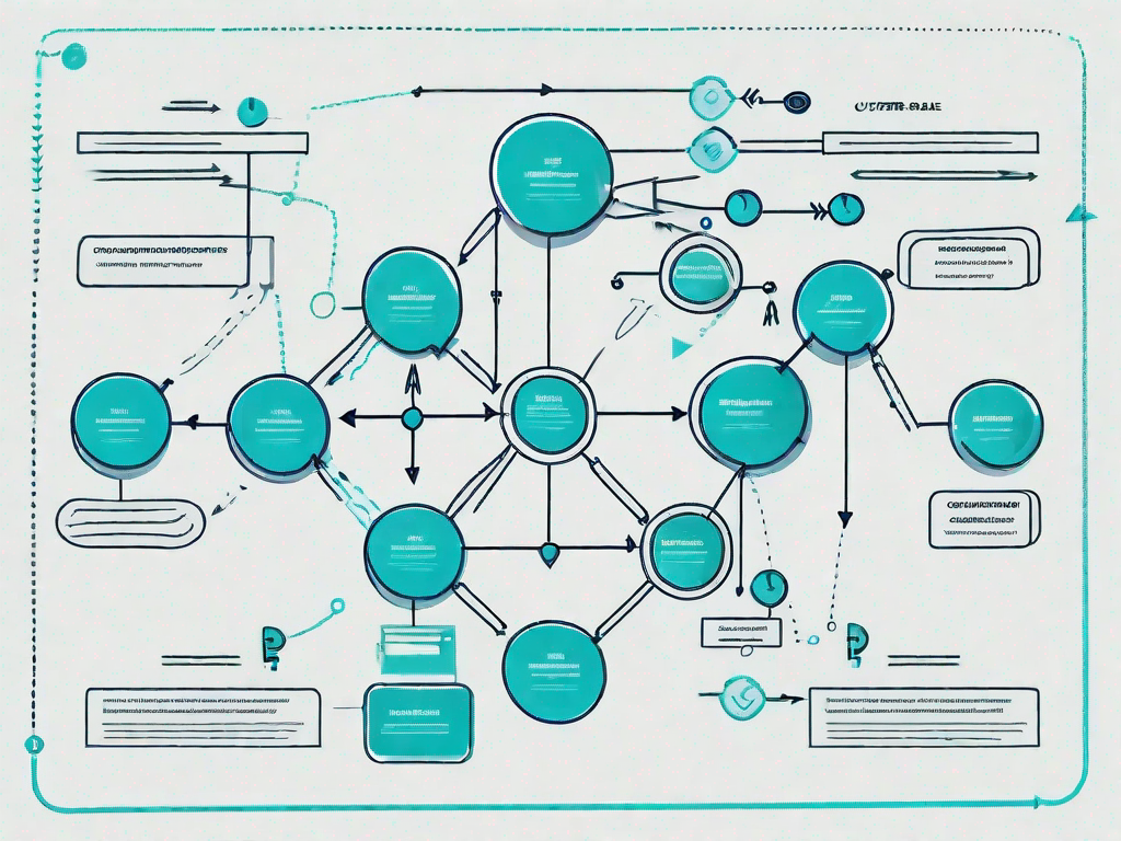 A data flow diagram with various nodes and arrows