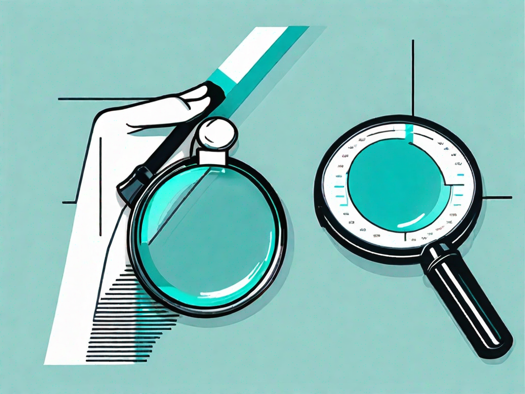 A magnifying glass highlighting the gap between two bar graphs representing performance metrics