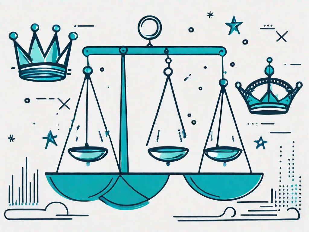 A balanced scale with swot analysis elements (strengths