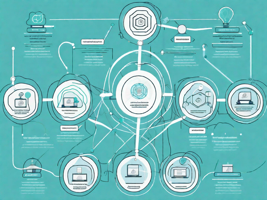 A data flow diagram with various interconnected nodes representing different aspects of affiliate marketing