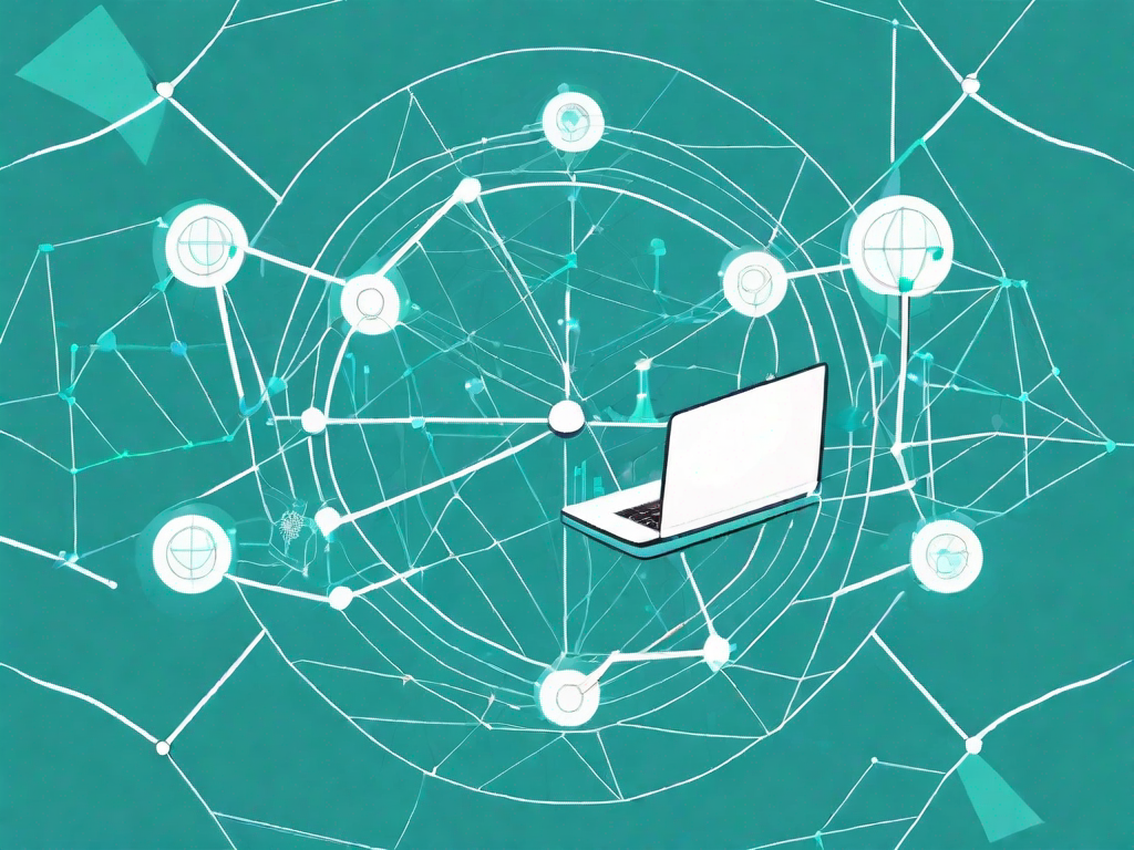 A magnifying glass over a network of interconnected nodes