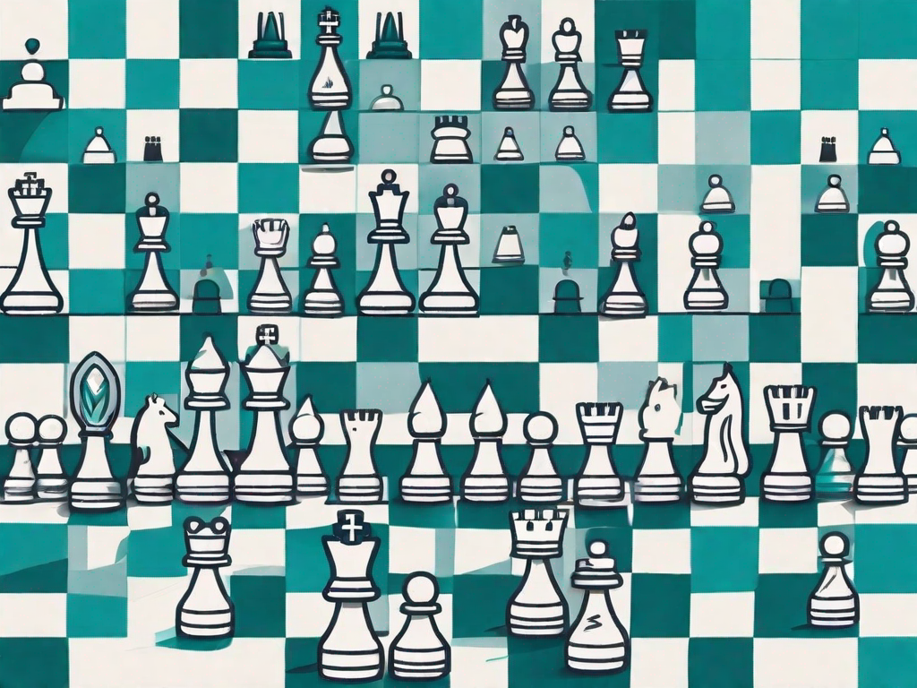 A chess board with various marketing icons as chess pieces