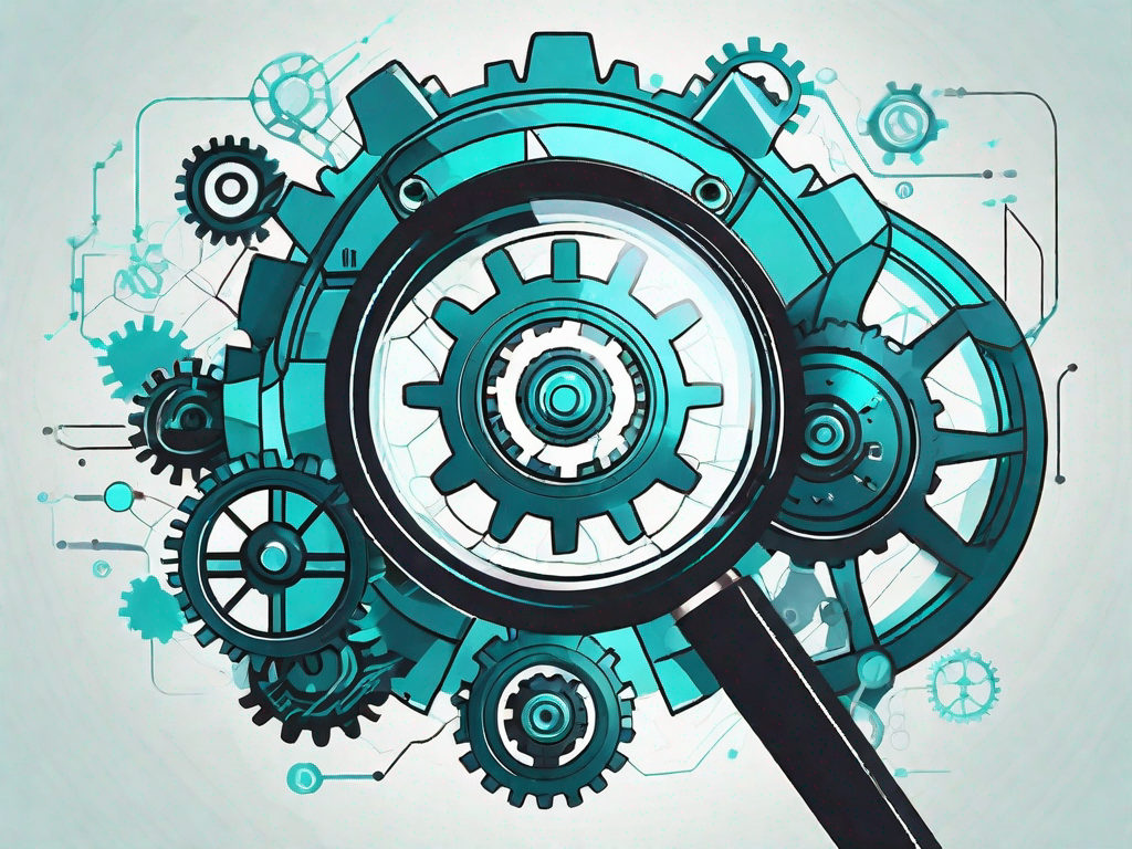 A magnifying glass focusing on a gear mechanism