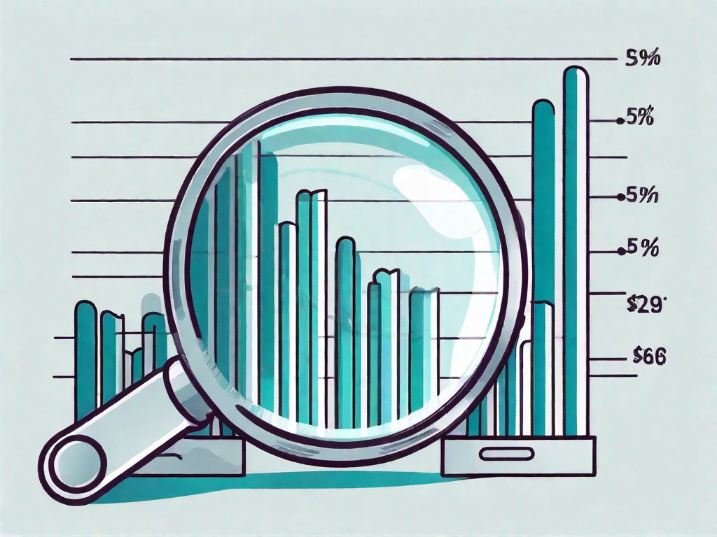 A magnifying glass examining a bar graph