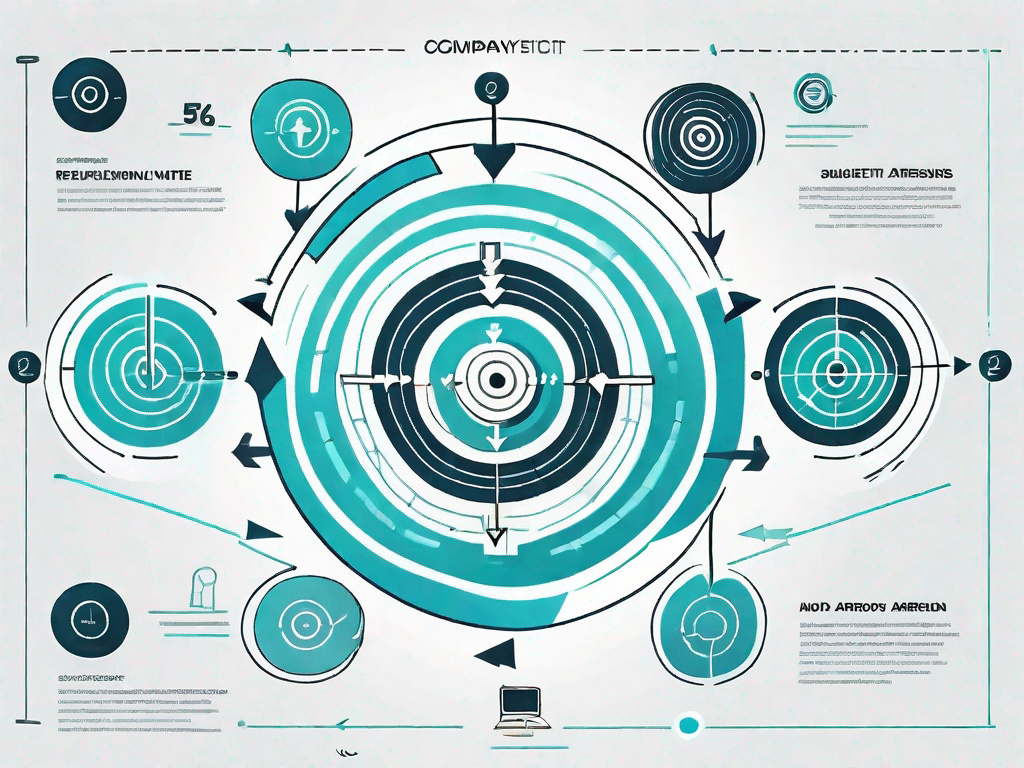 A digital value stream map integrated with marketing icons such as a target and arrows