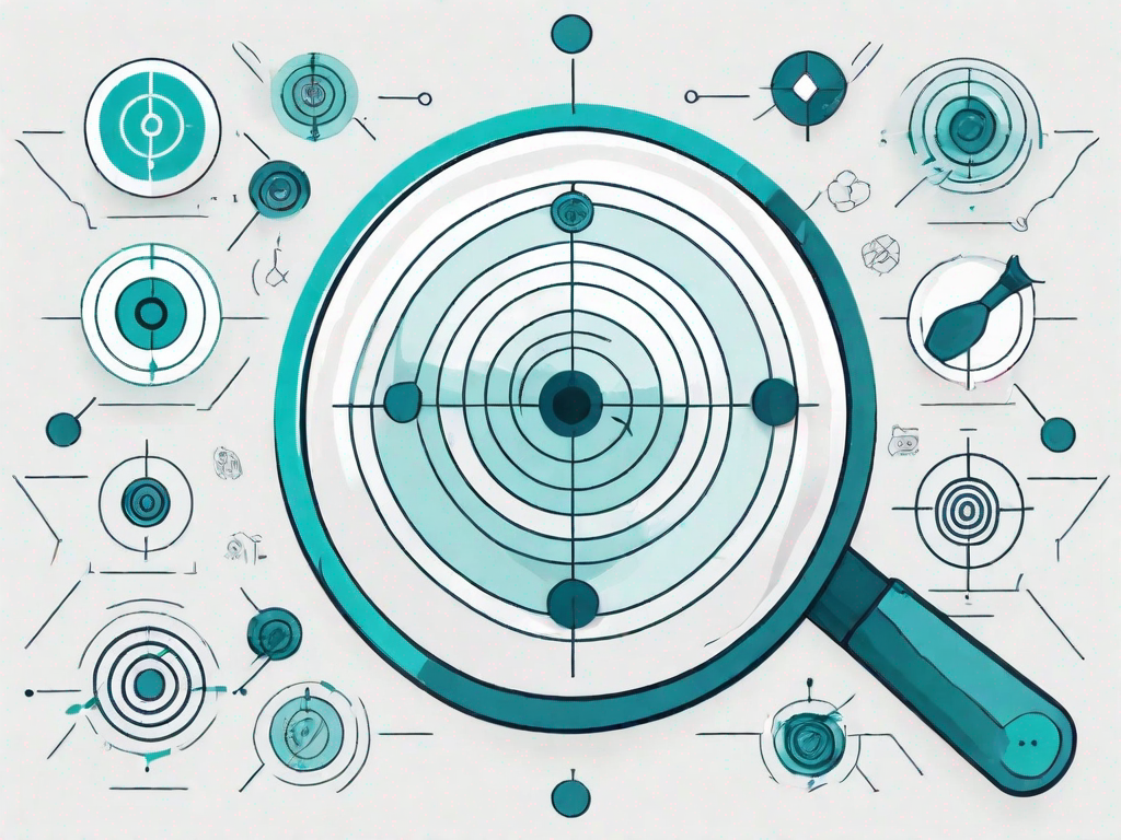 A magnifying glass focusing on a target symbol