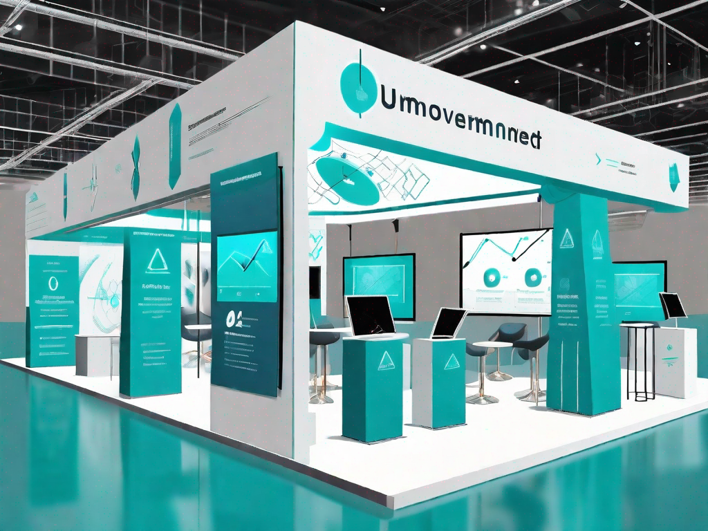 A trade show booth with various interactive screens displaying different use case models