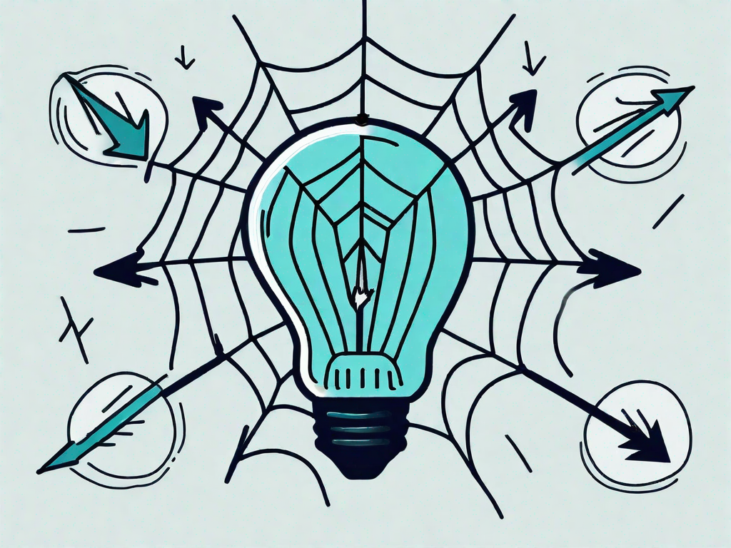 A lightbulb (symbolizing ideas) in the middle of a spider web (representing the webinar)