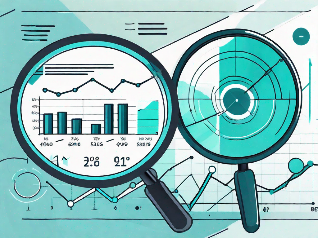 A magnifying glass focusing on a digital screen displaying various performance metrics and graphs