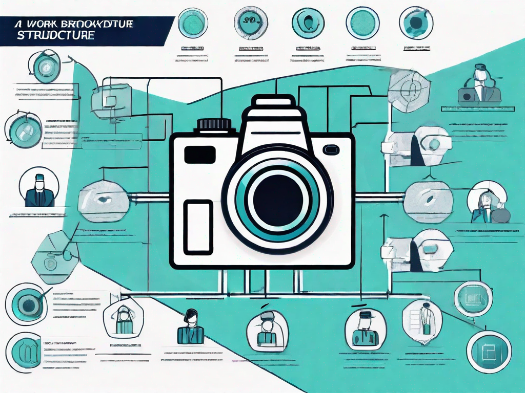 A work breakdown structure chart with various elements such as a camera