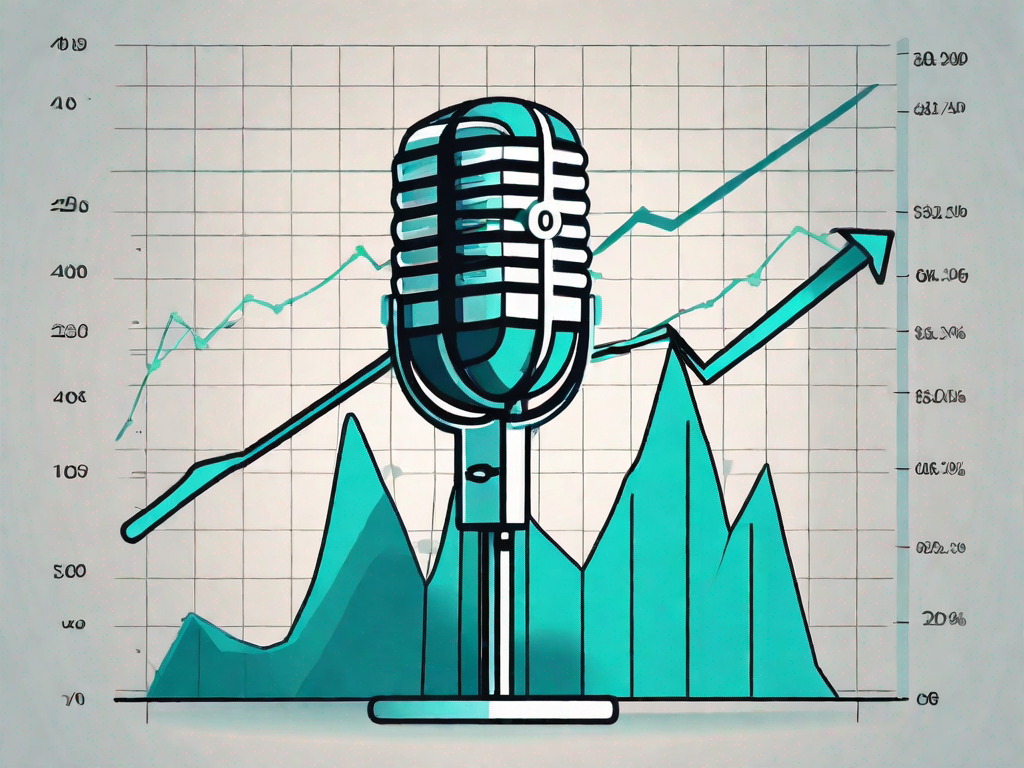 A microphone standing on a graph that shows a positive trend