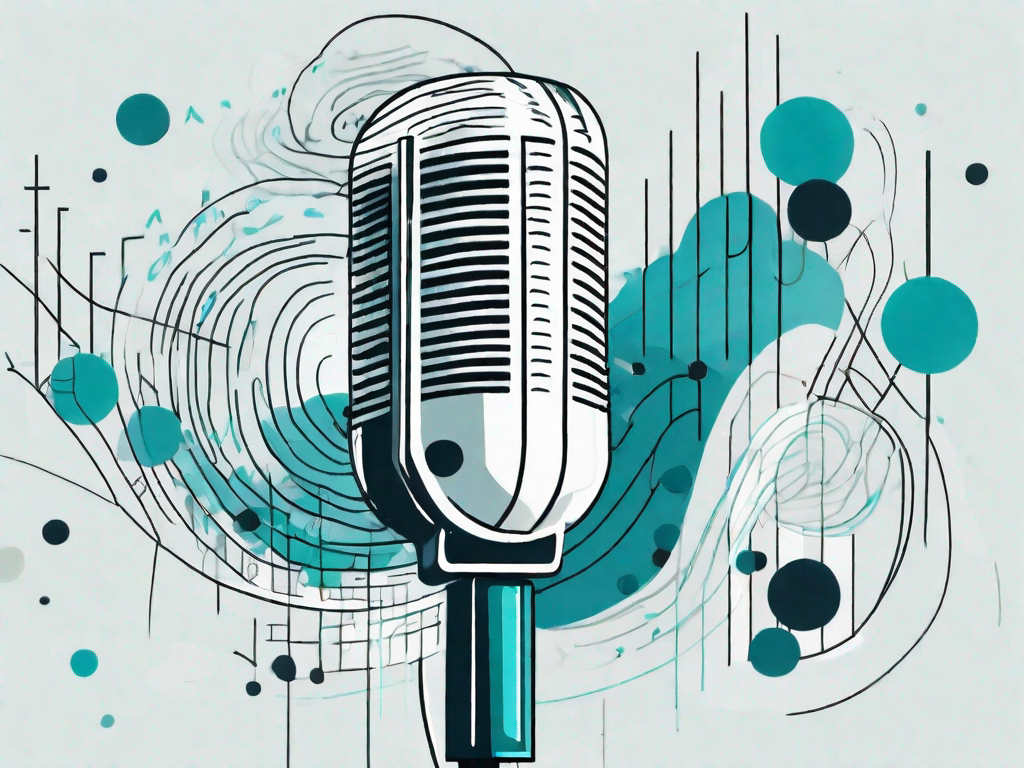 A podcast microphone surrounded by swirling