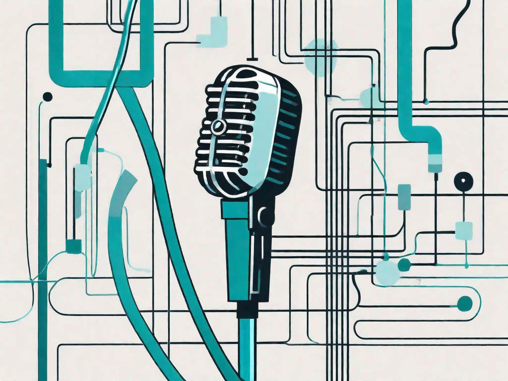 A microphone entwined with a critical path diagram