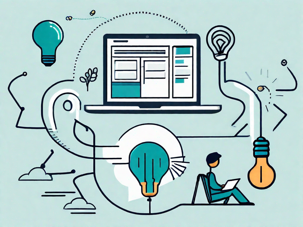 A winding path representing the customer journey with various blogging-related icons such as a pen