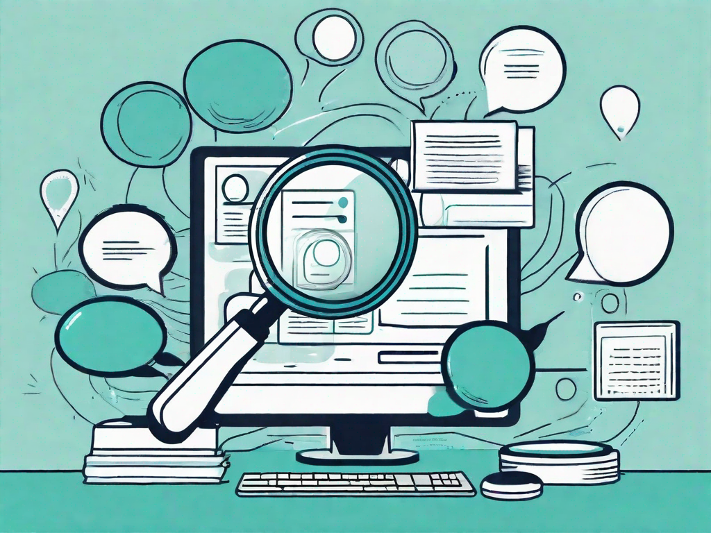 A magnifying glass focusing on a computer screen displaying a blog layout