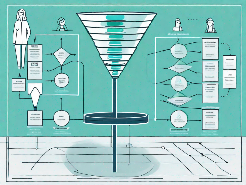 A sales funnel integrated with various use case modeling elements like system boundaries